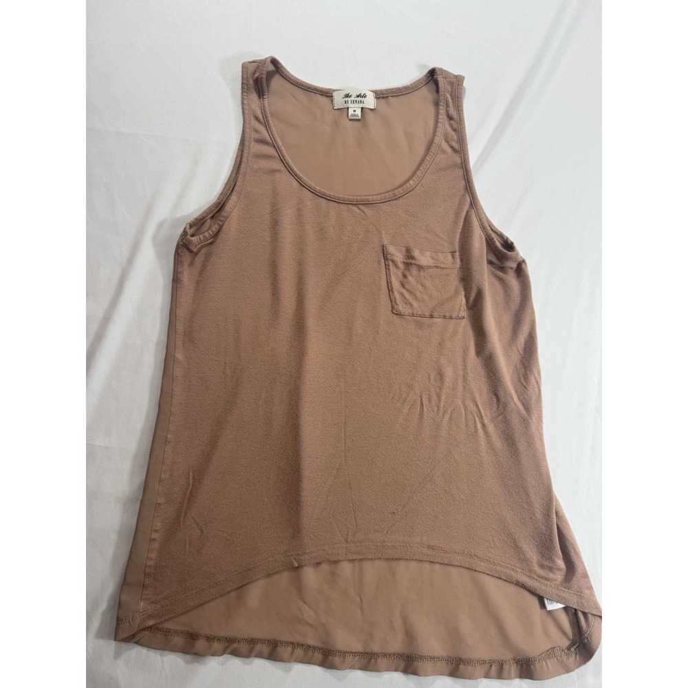 The Arte by Zenana Women's M Solid Brown Scoop Neck Sleeveless Pocket Tank